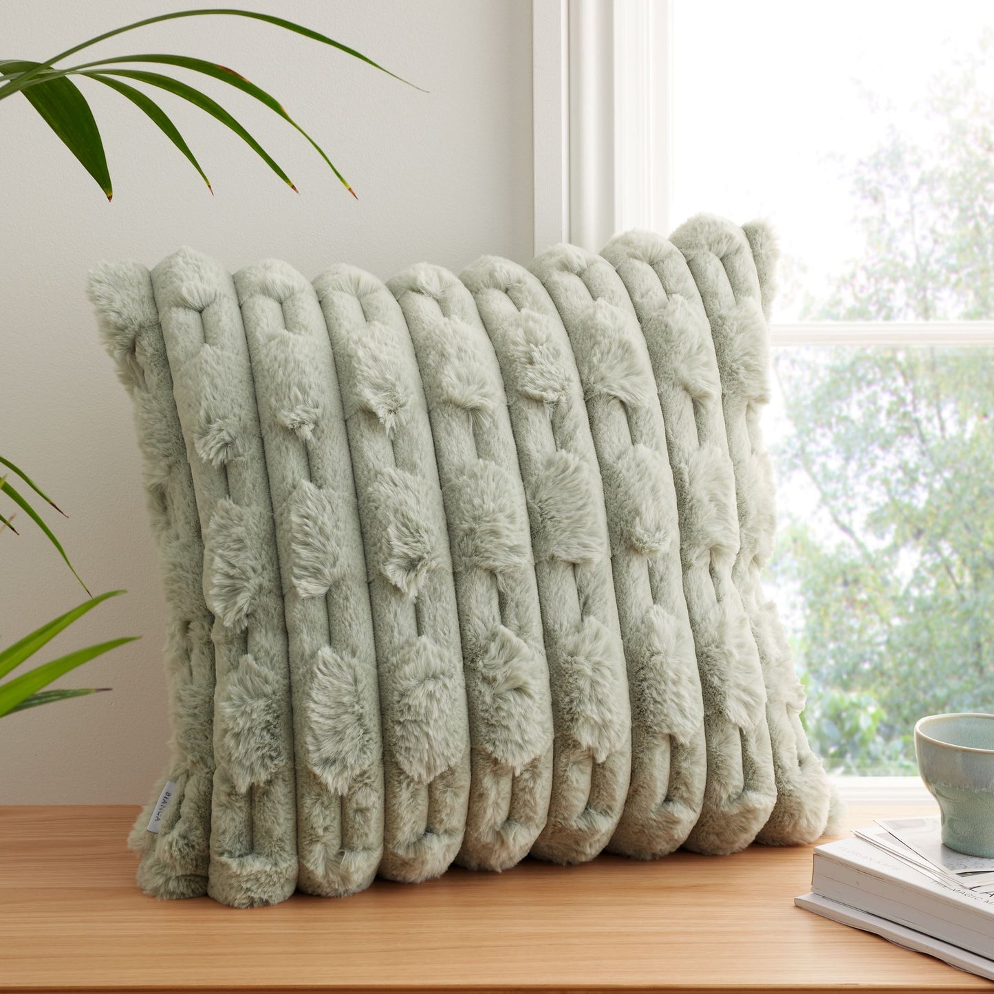 Carved Faux Fur Throw & Cushion Sage