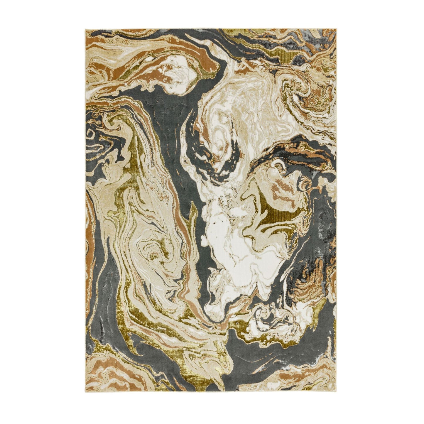 An abstract design area rug with metallic gold accents