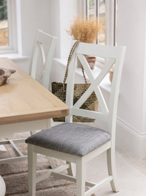 Upholstered X Back Dining Chair Pair - detail