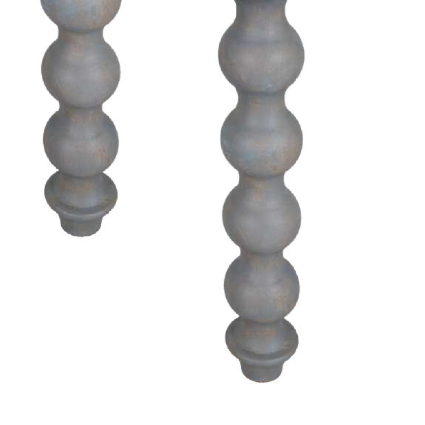 Two wooden bobbin design legs with a textured surface on a white background