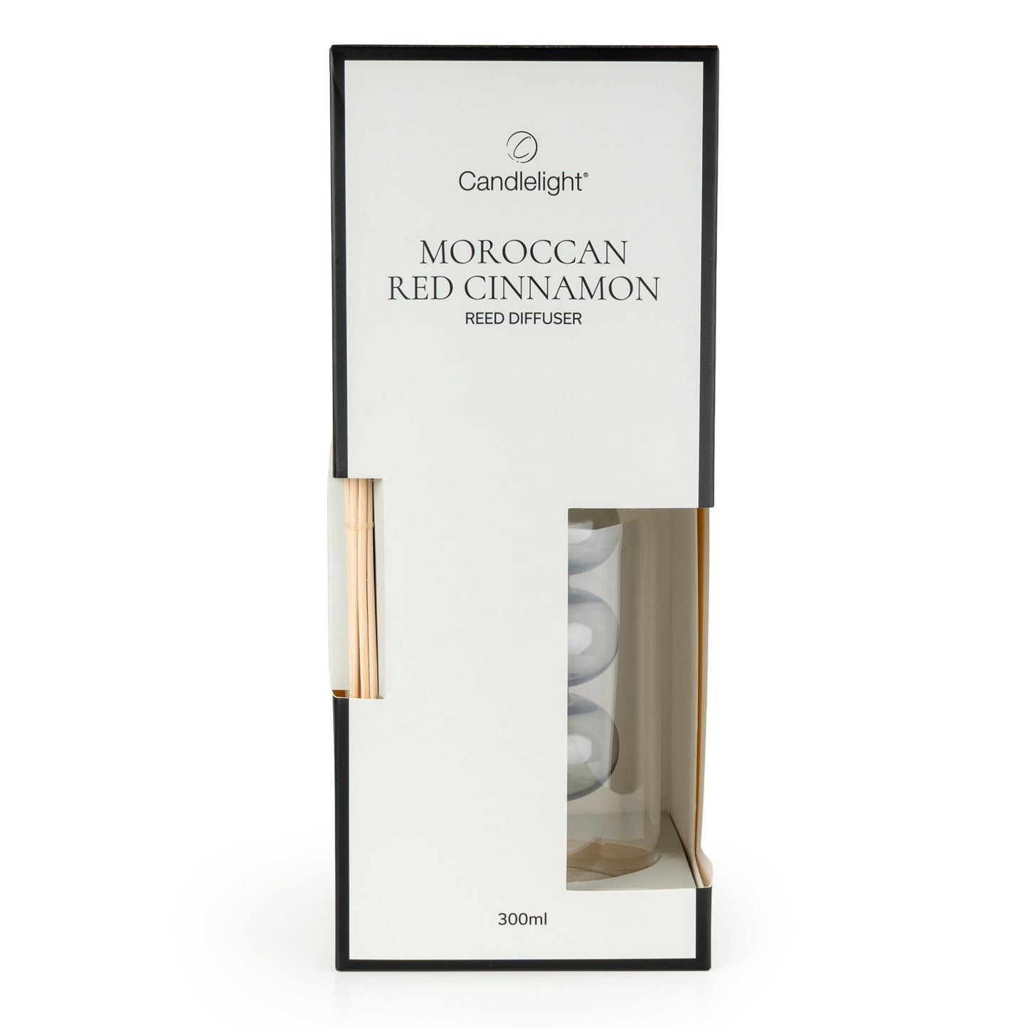 Candlelight Moroccan Red Cinnamon reed diffuser packaging on a white background