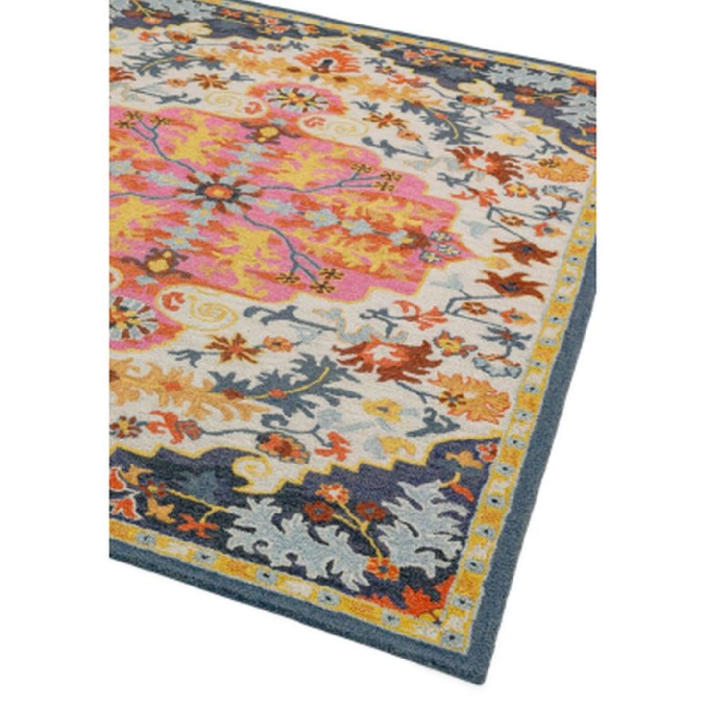 A multicolored wool rug with a distinctive Persian medallion design