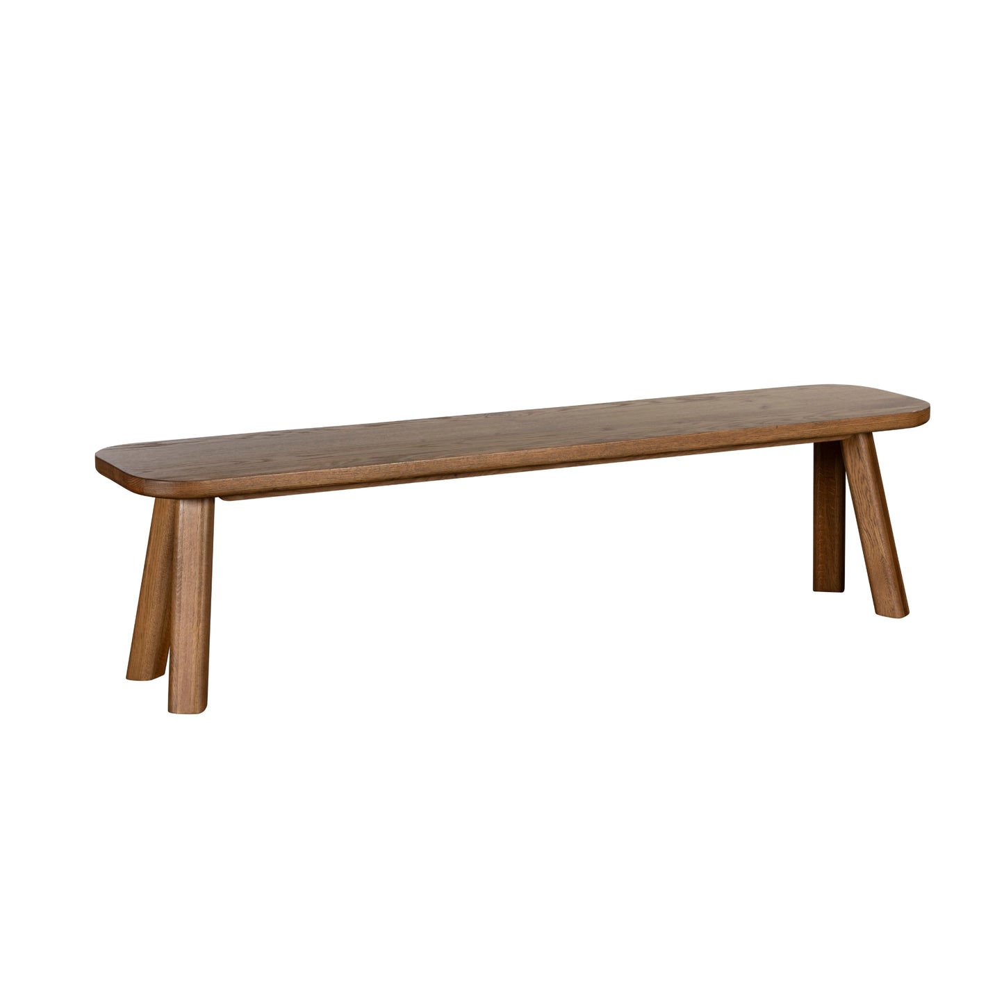 Wooden Oak bench with four legs on a white background