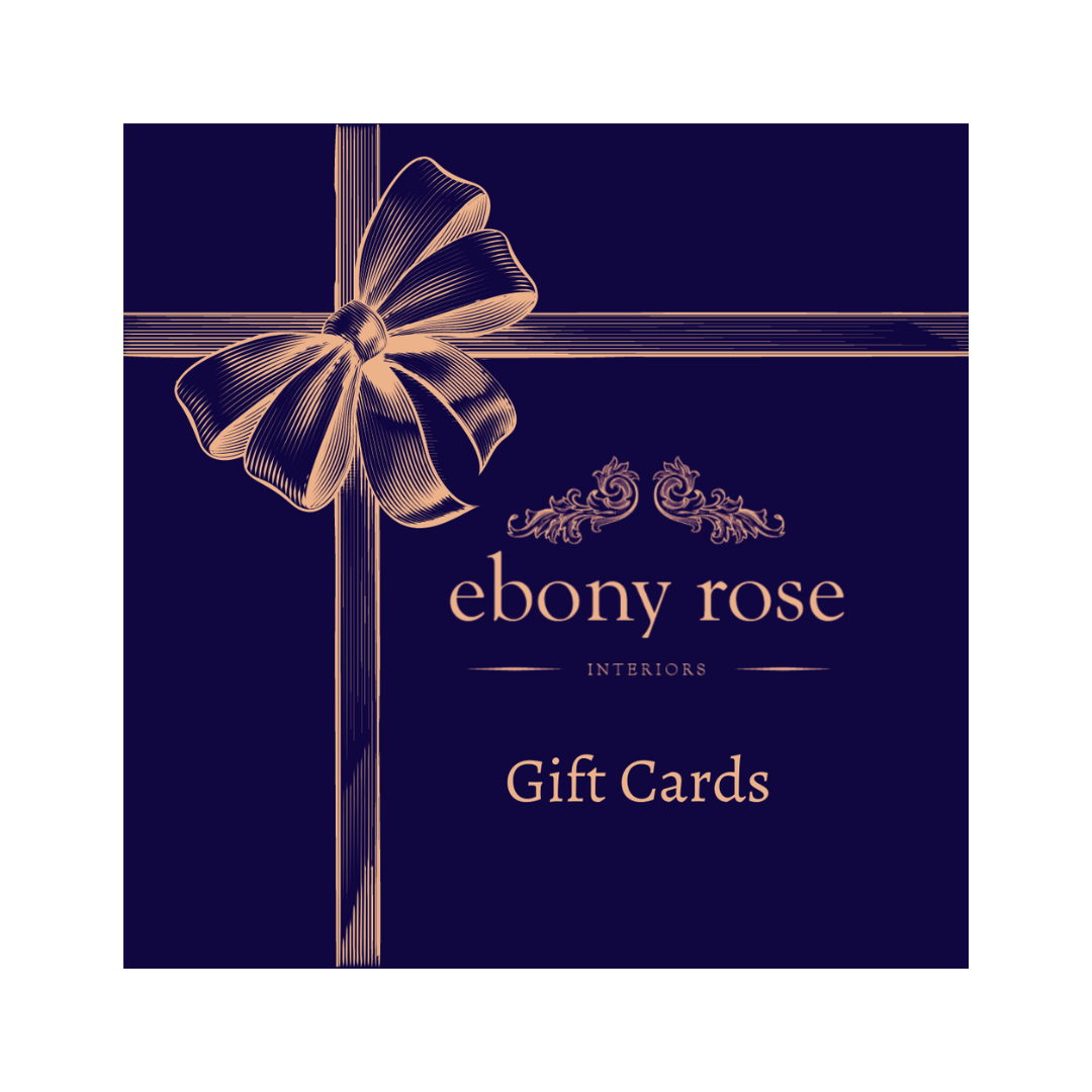 pink bow image with ebony rose interiors logo and gift card text on a navy background