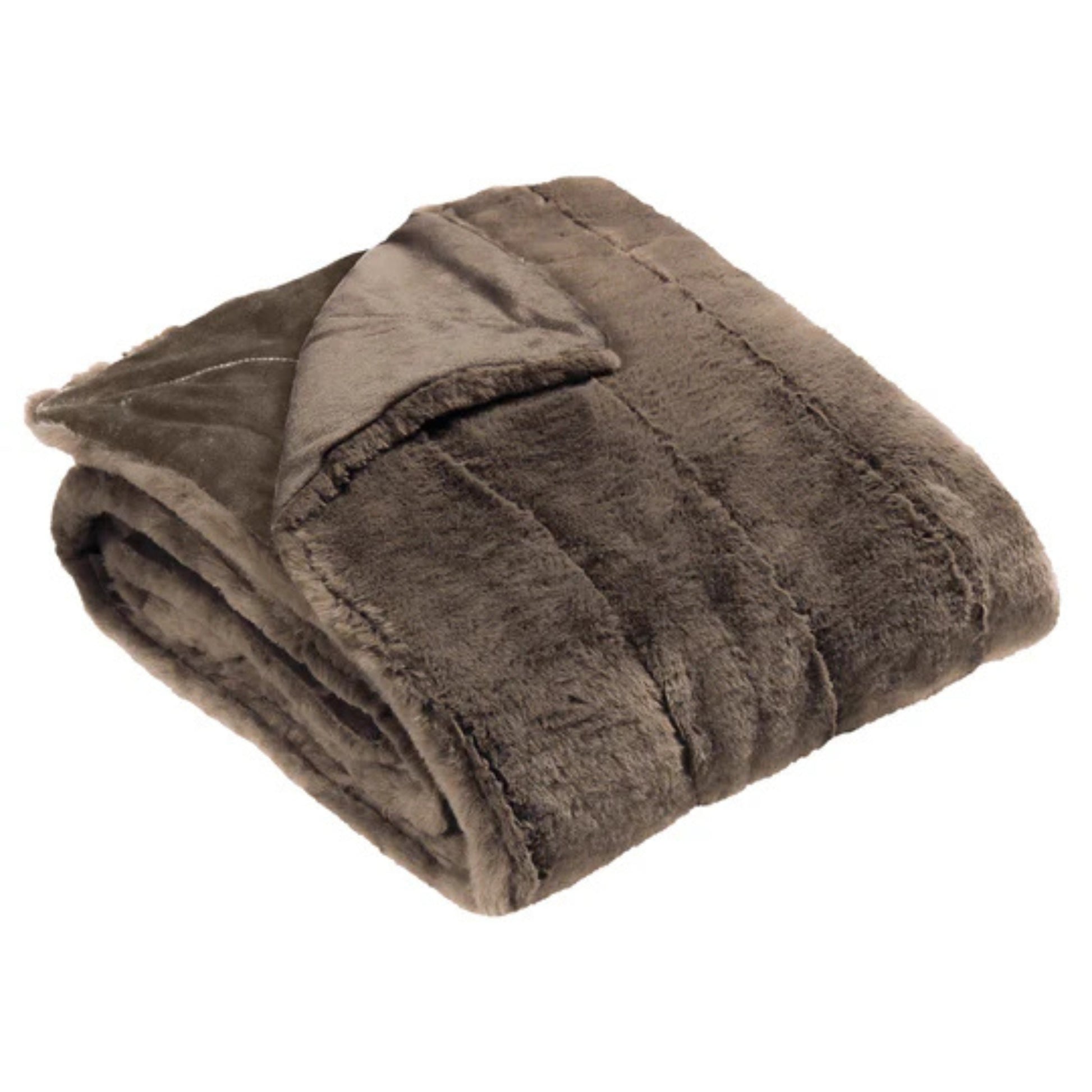 Brown fur Throw folded on a white background