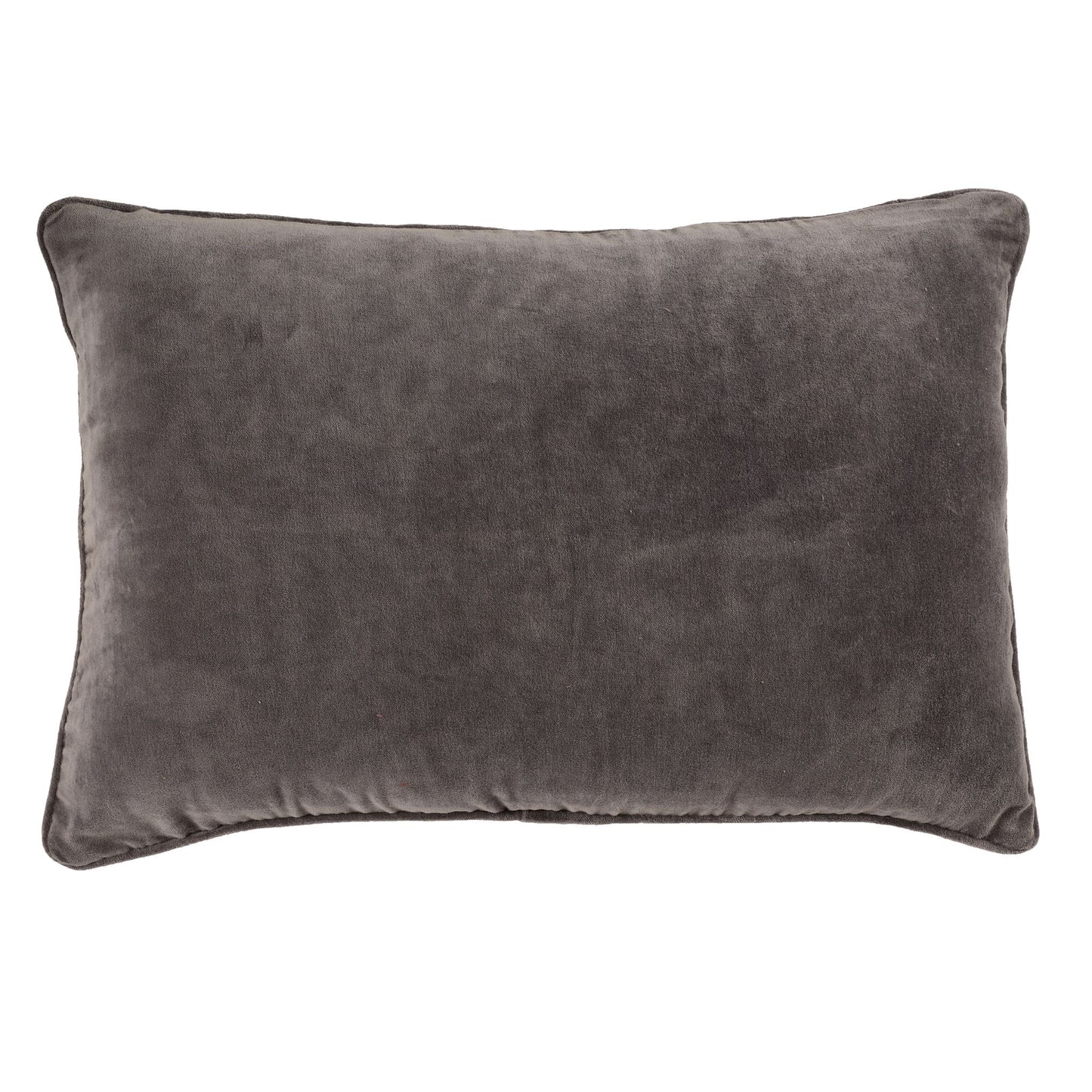 A rectangular Ezra Cloud cushion with a deep grey velvet back