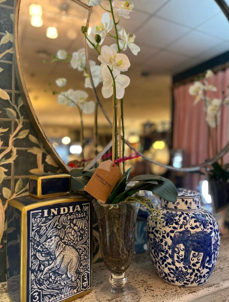 ELEPHANT POSTAGE STAMP DESIGN NAVY & GOLD JAR