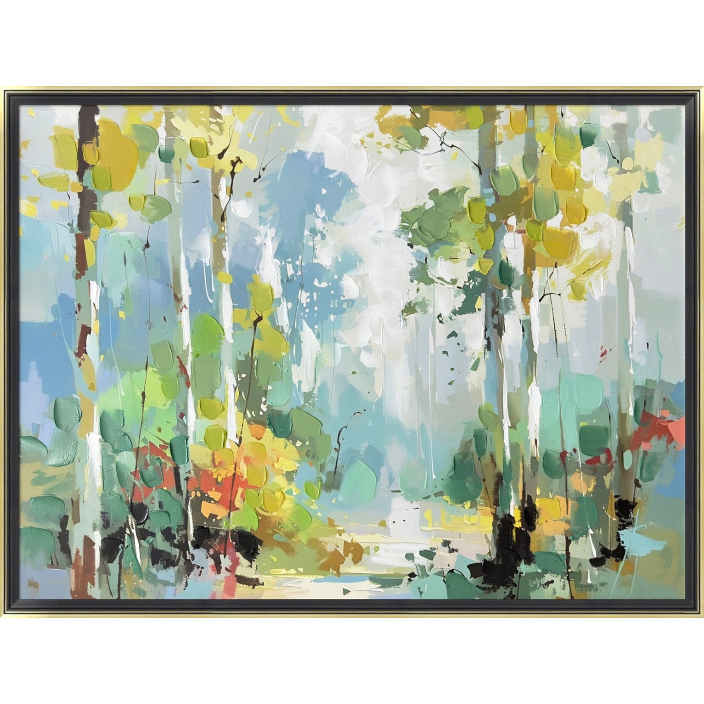 Framed art painting of forest scene