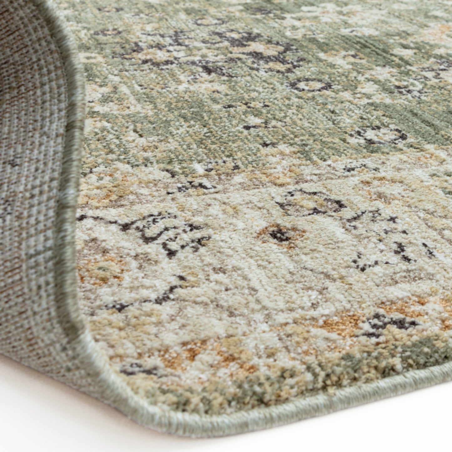 Area rug colour detail, neutral with green accents