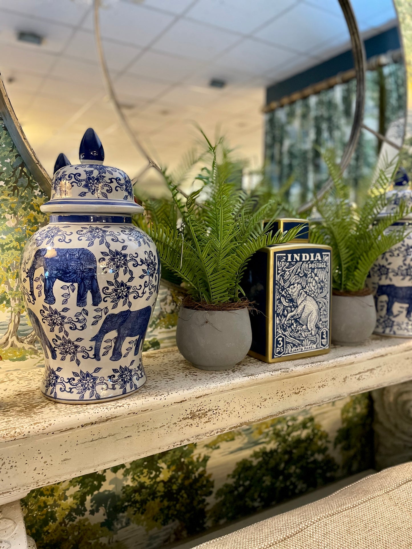 BLUE & WHITE ELEPHANT TEMPLE JAR