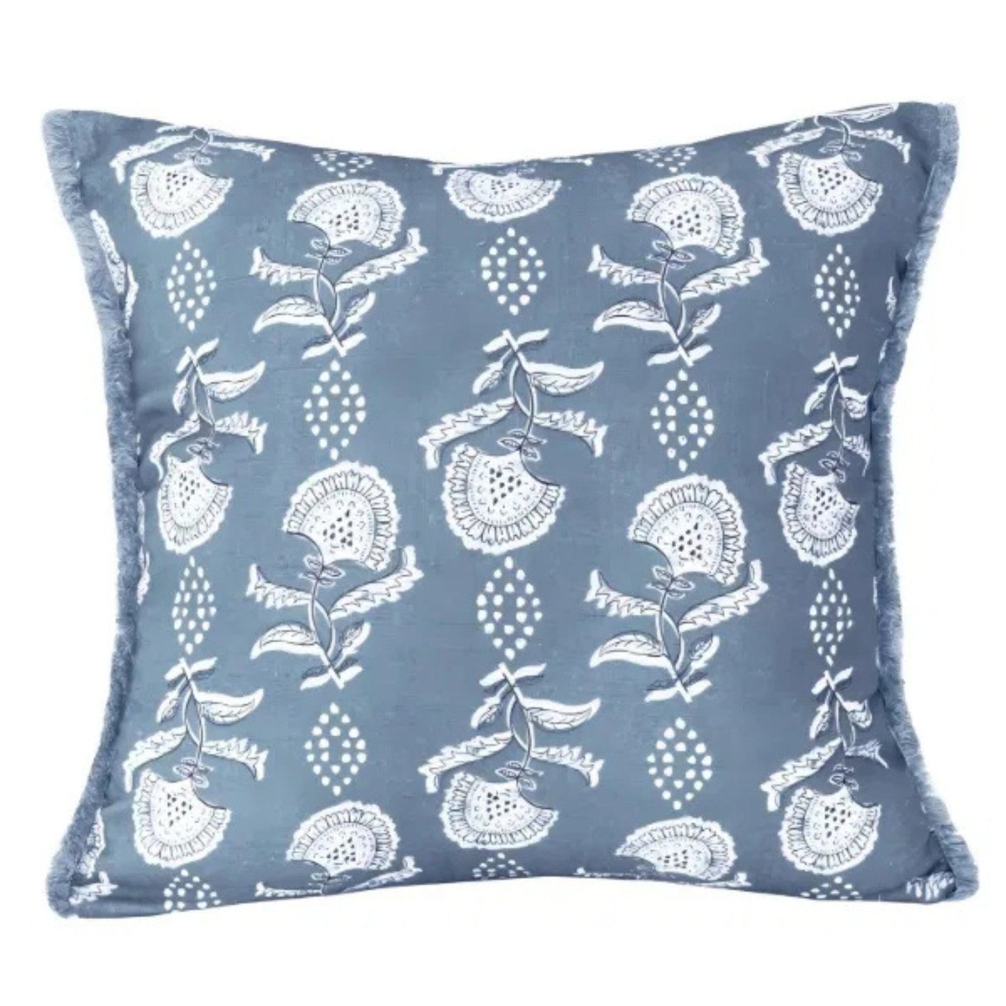 Decorative pillow with floral pattern on a blue background
