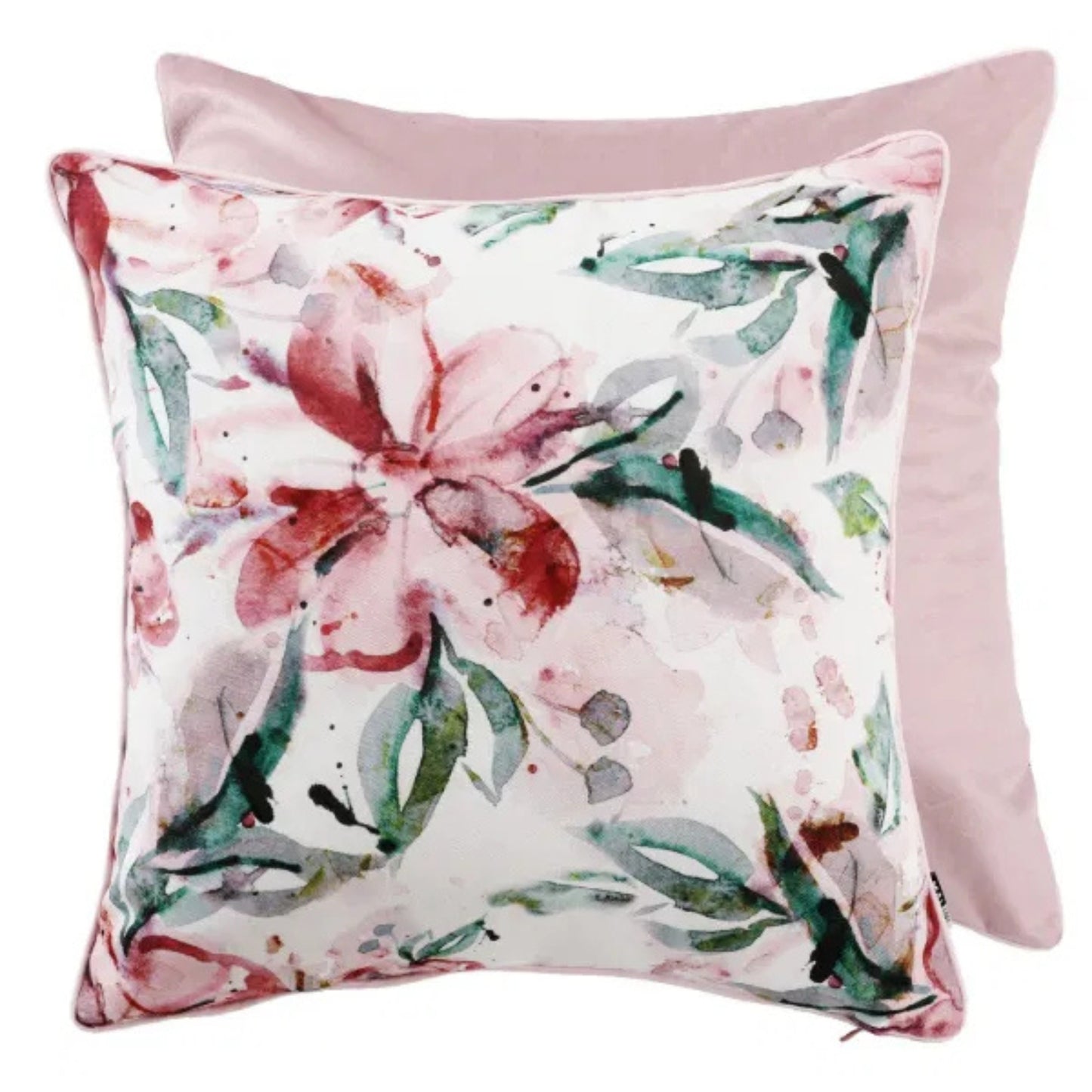 Floral-patterned pillow with pink background