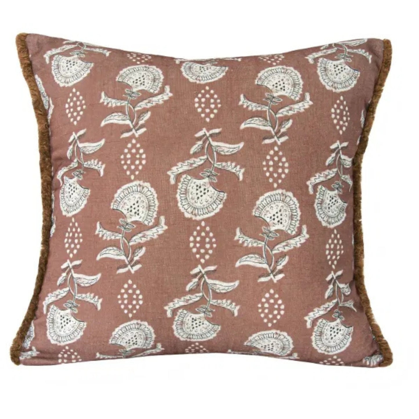 Decorative pillow with floral pattern on a white background