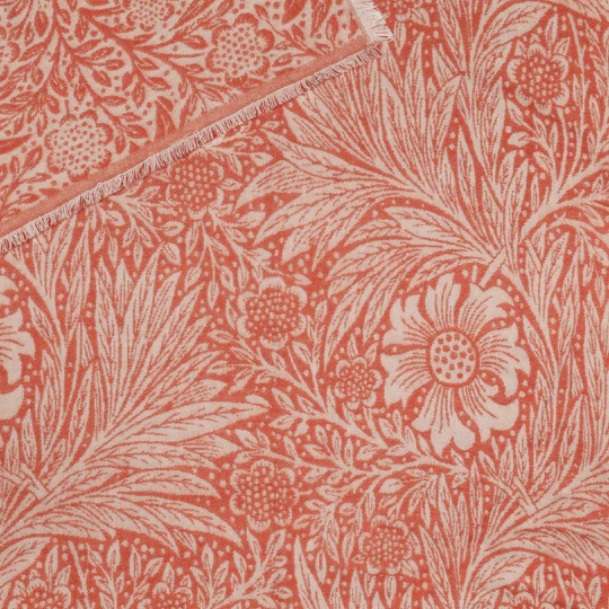 Floral patterned fabric with a red and white color scheme
