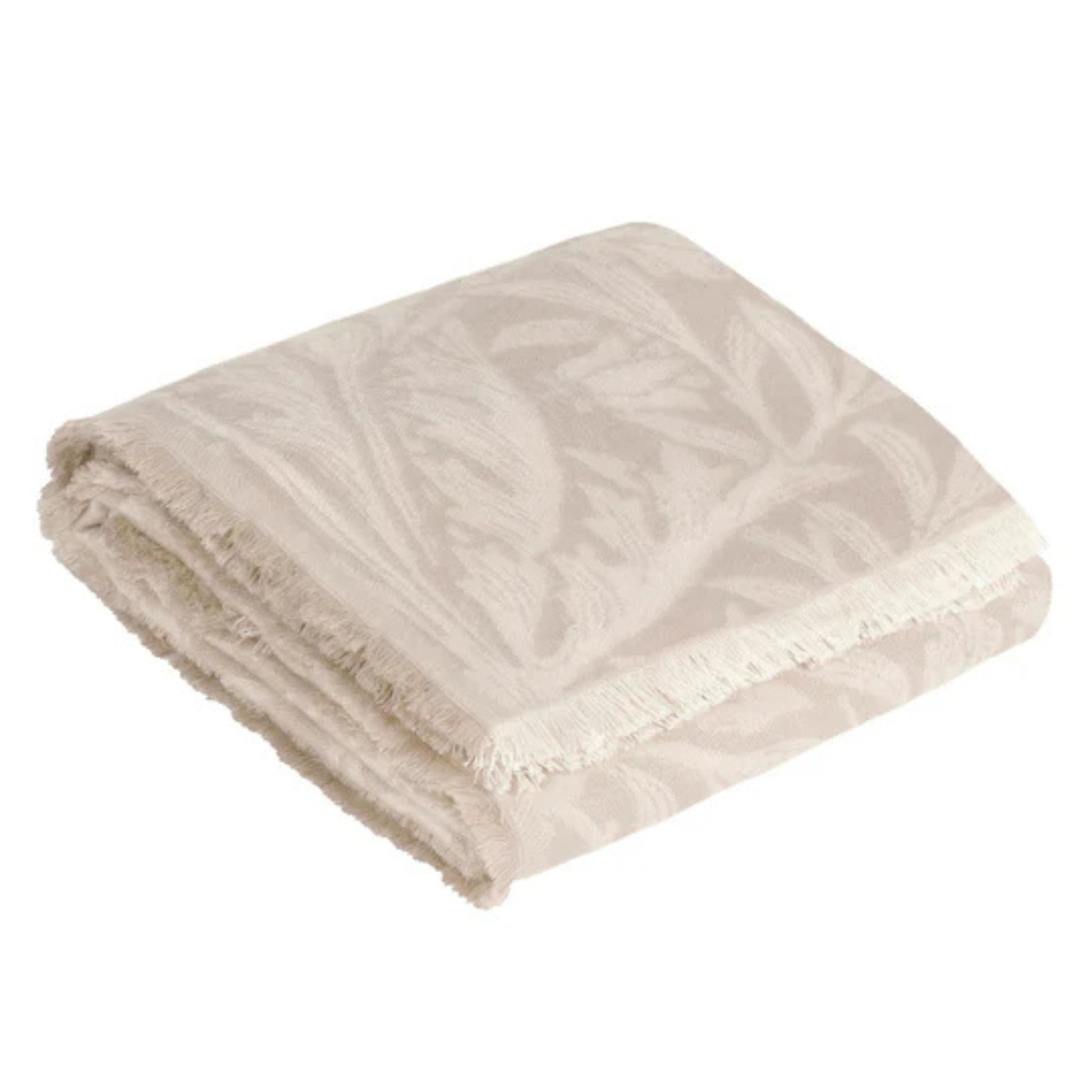 Folded beige blanket on a white background