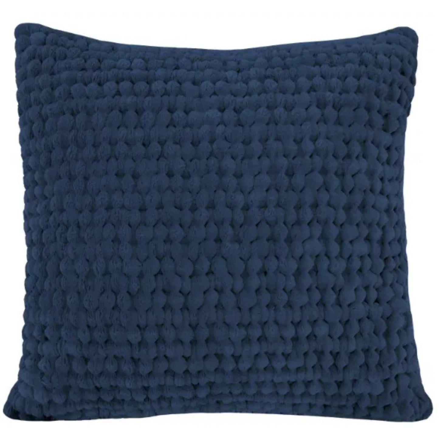Navy blue textured pillow cushion on a white background
