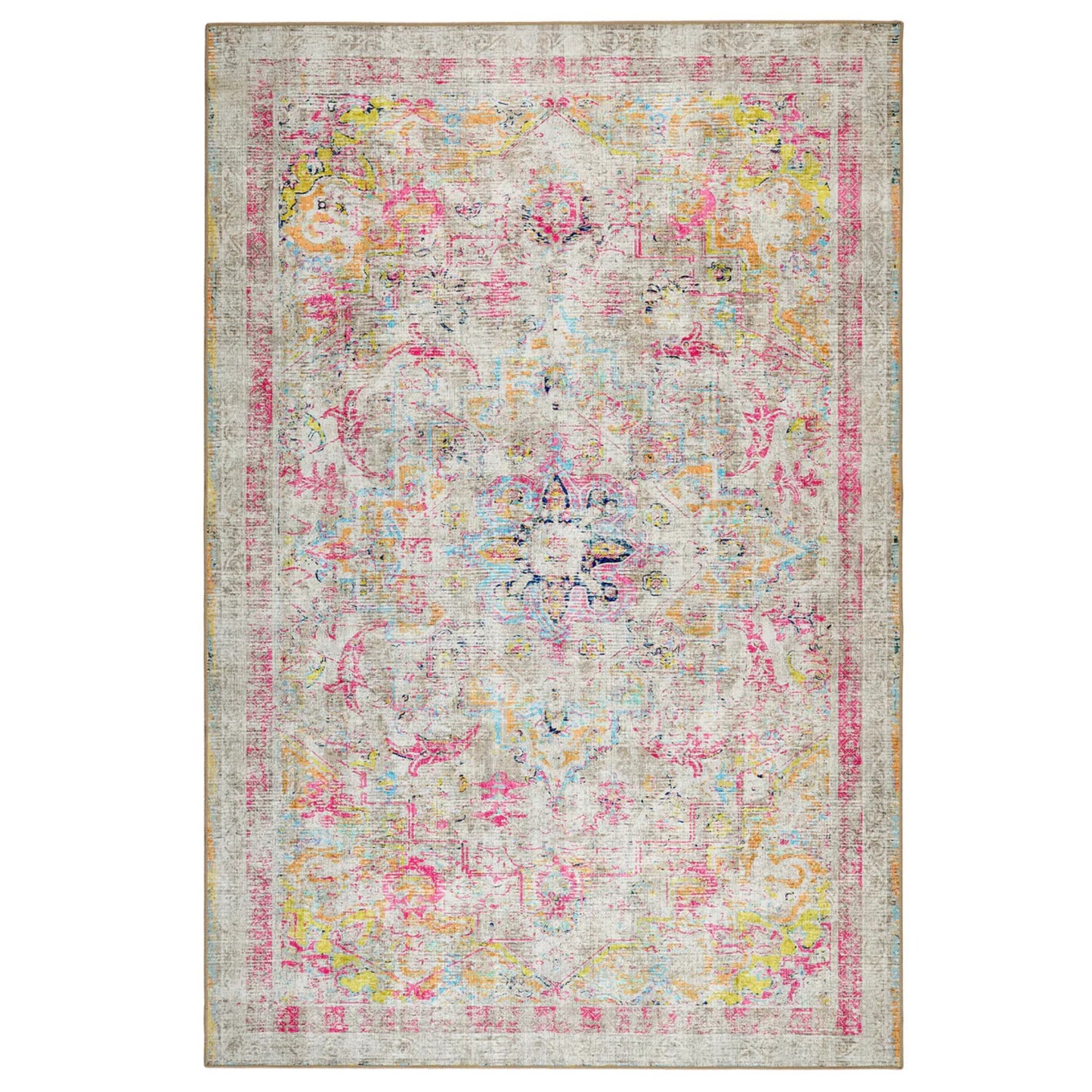 Multicolored floral patterned rug on a white background