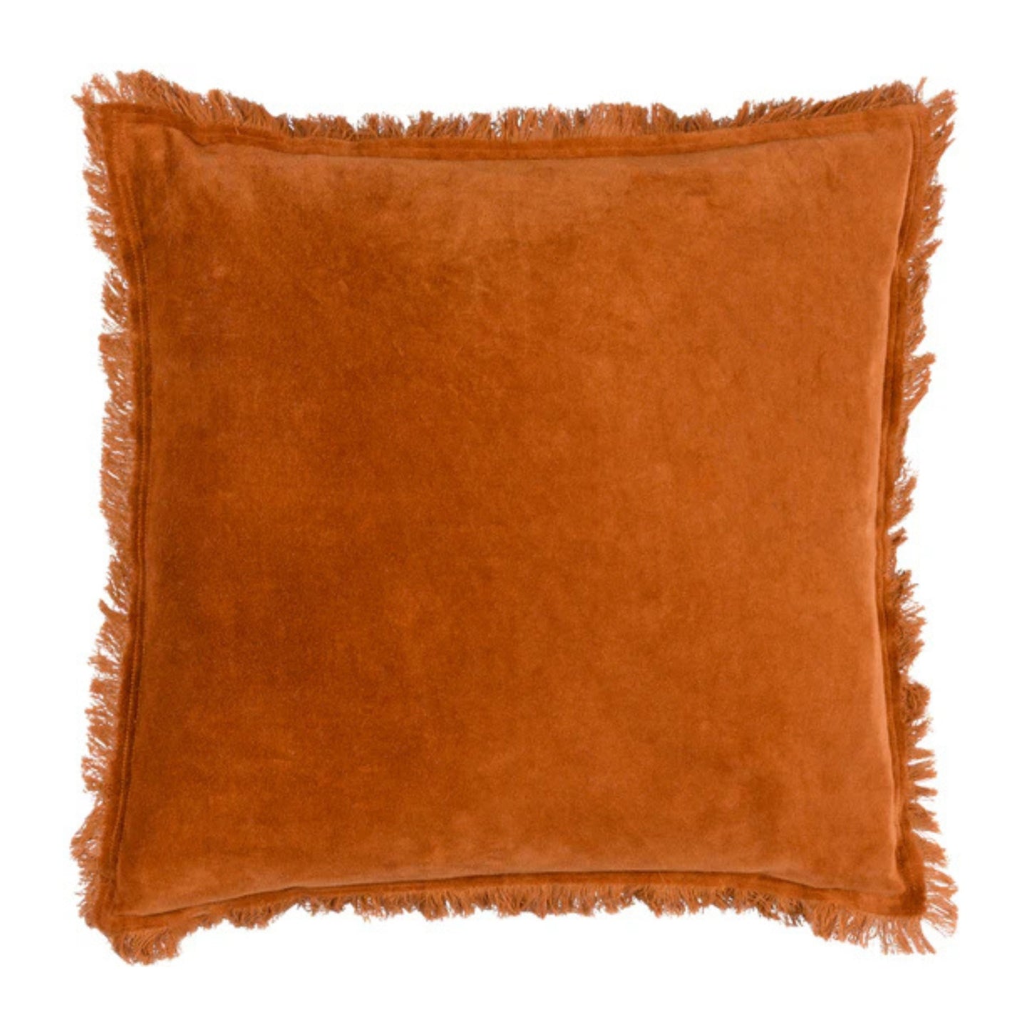 Orange cushion with frayed edges on a white background