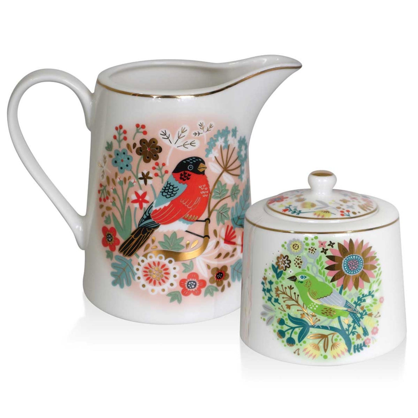 Birdy Greenfinch Sugar Bowl & Bullfinch Milker Set