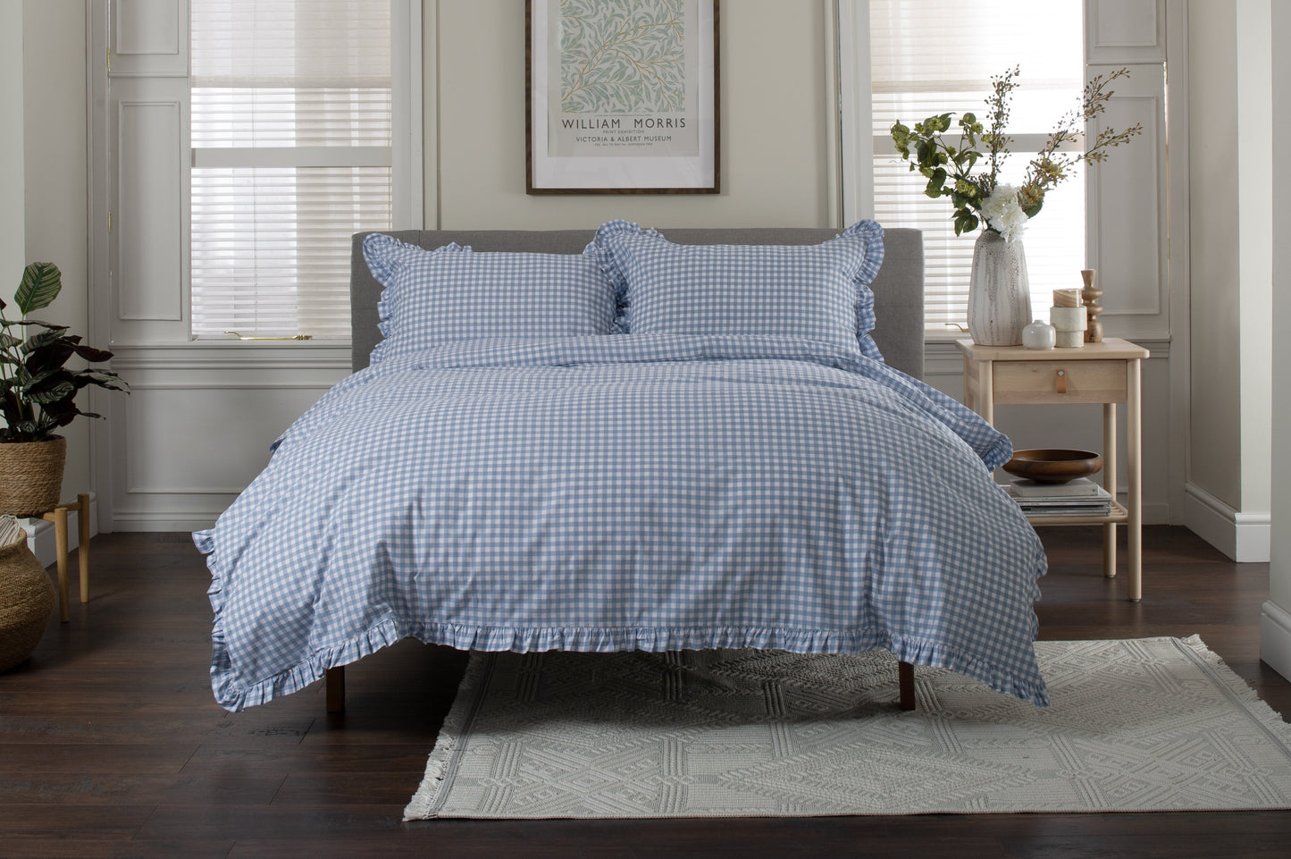 Gingham Frilled Duvet Set - Fog