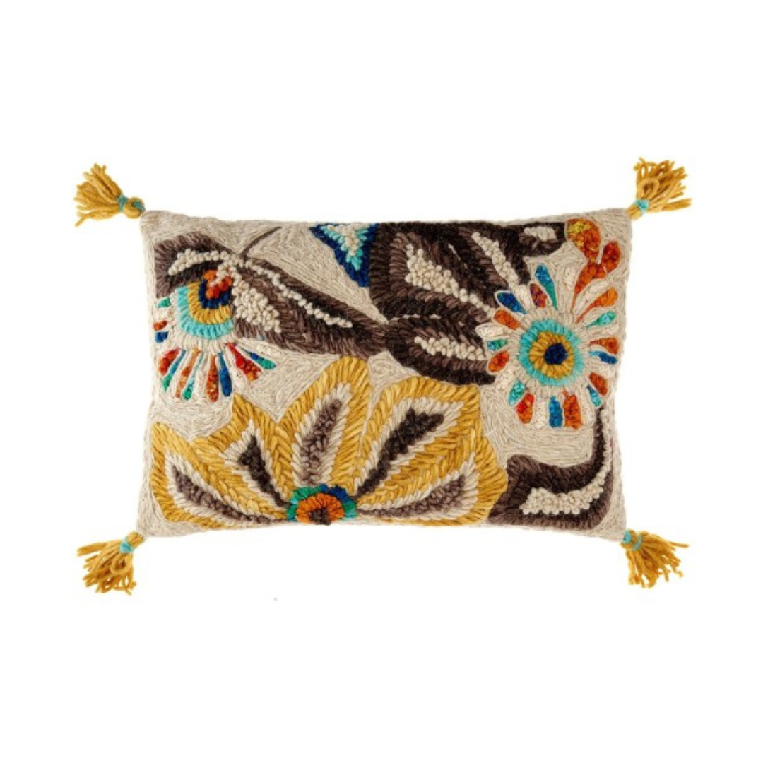 FLEUR HAND EMBROIDERED 100% WOOL CUSHION