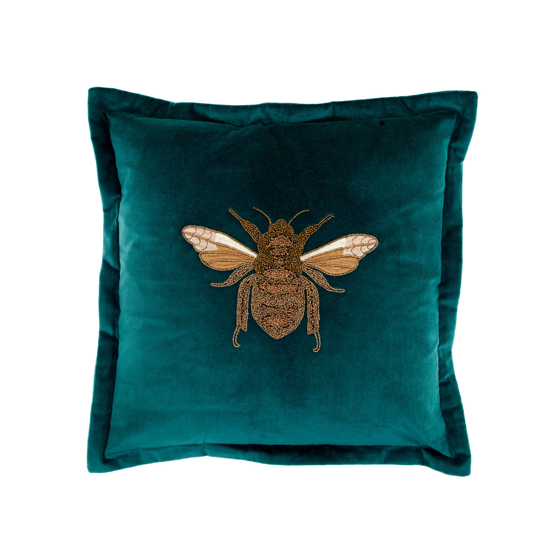 LILA BEE TEAL VELVET CUSHION
