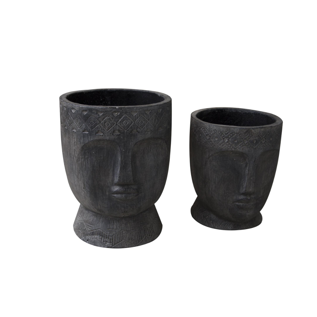 CARVED HEAD PLANT POT