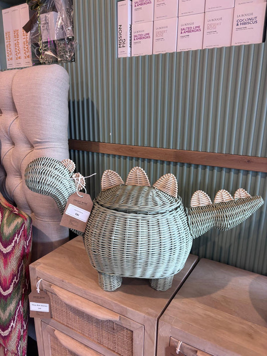 Rattan Dino Storage Basket - Foam Green