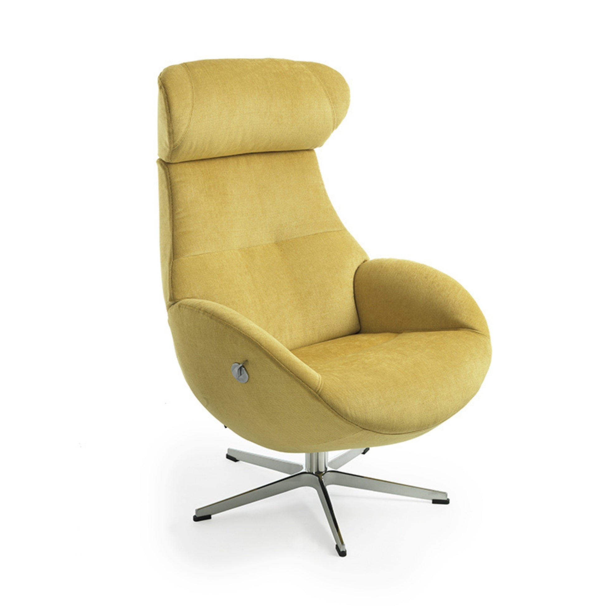 Yellow armchair with a metal base on a white background