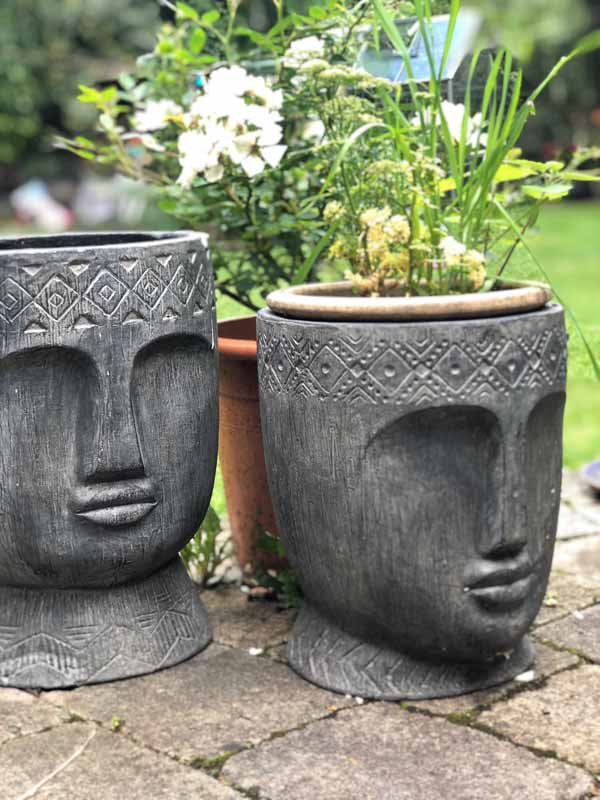 CARVED HEAD PLANT POT