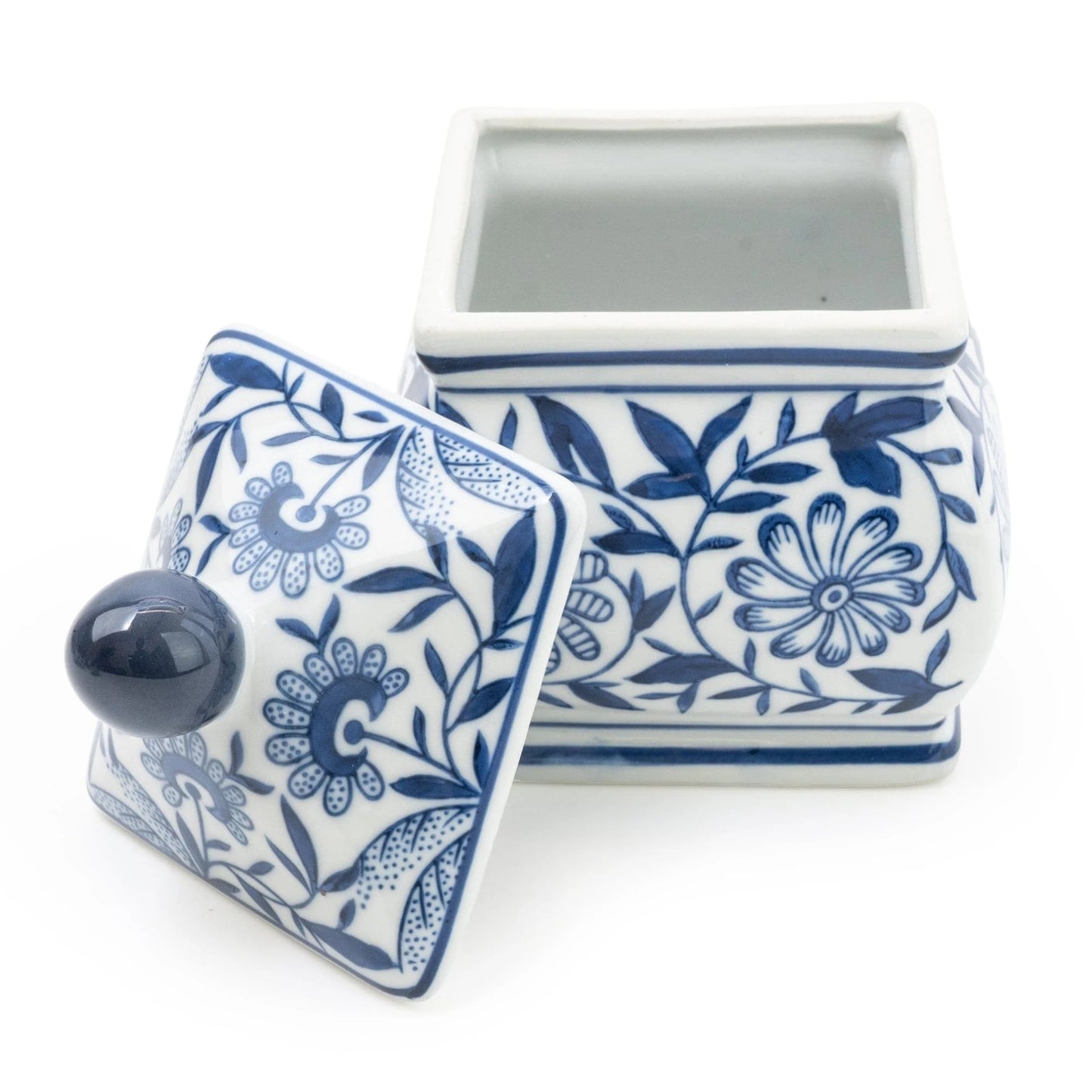 Sumatra Blue & White Square Ceramic Ginger Jar