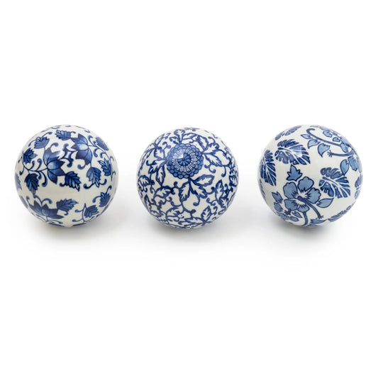 Sumatra Decorative Blue & White Balls Set of 3