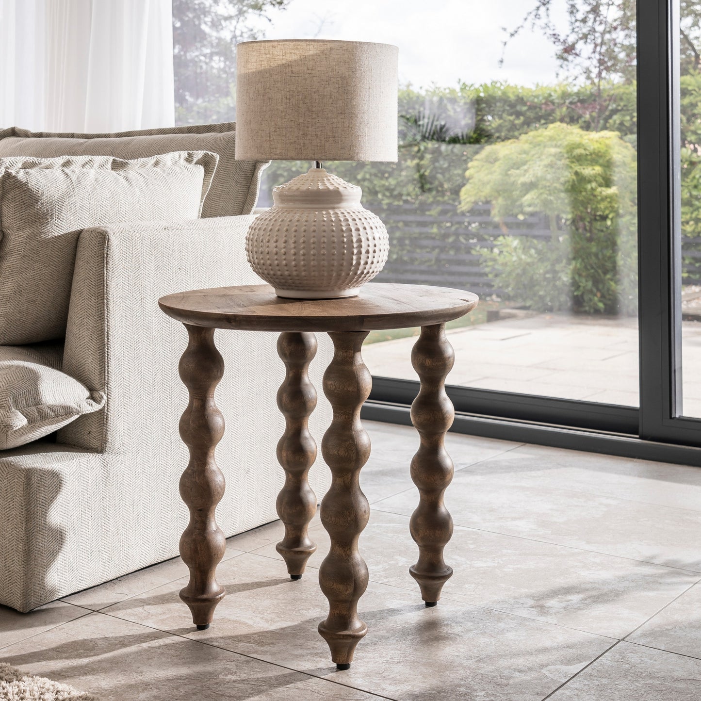 Bobbin Greywash Round Side Table