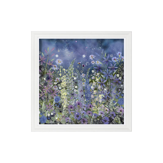A framed canvas art piece featuring a vibrant print of wildflowers with a white square frame.