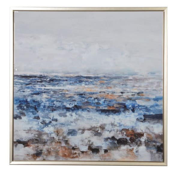 Framed seascape square artwork on a white background