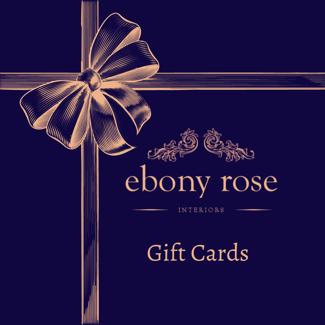 pink bow image with ebony rose interiors logo and gift card text on a navy background