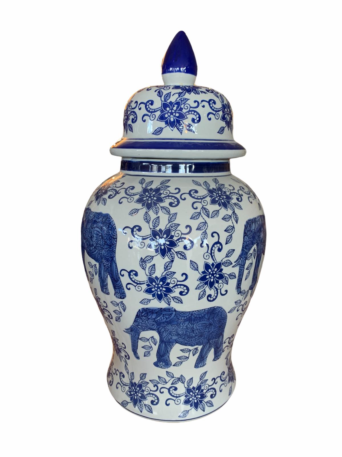 BLUE & WHITE ELEPHANT TEMPLE JAR
