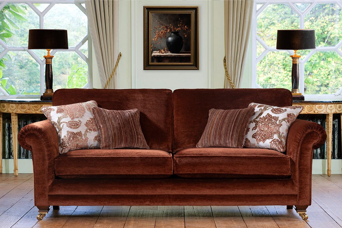 Charlbury Grand Sofa, standard back, antique/brushed brass castor legs