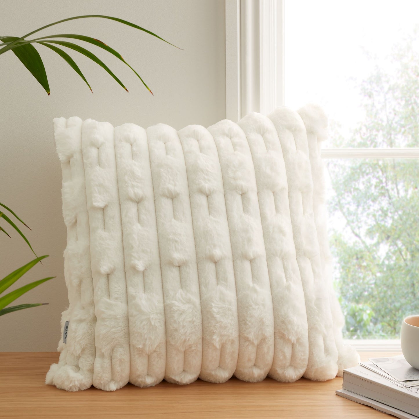Carved Faux Fur Throw & Cushion Cream
