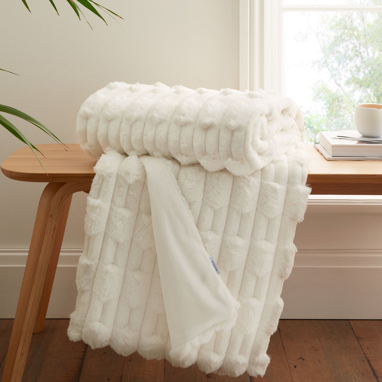 Carved Faux Fur Throw & Cushion Cream