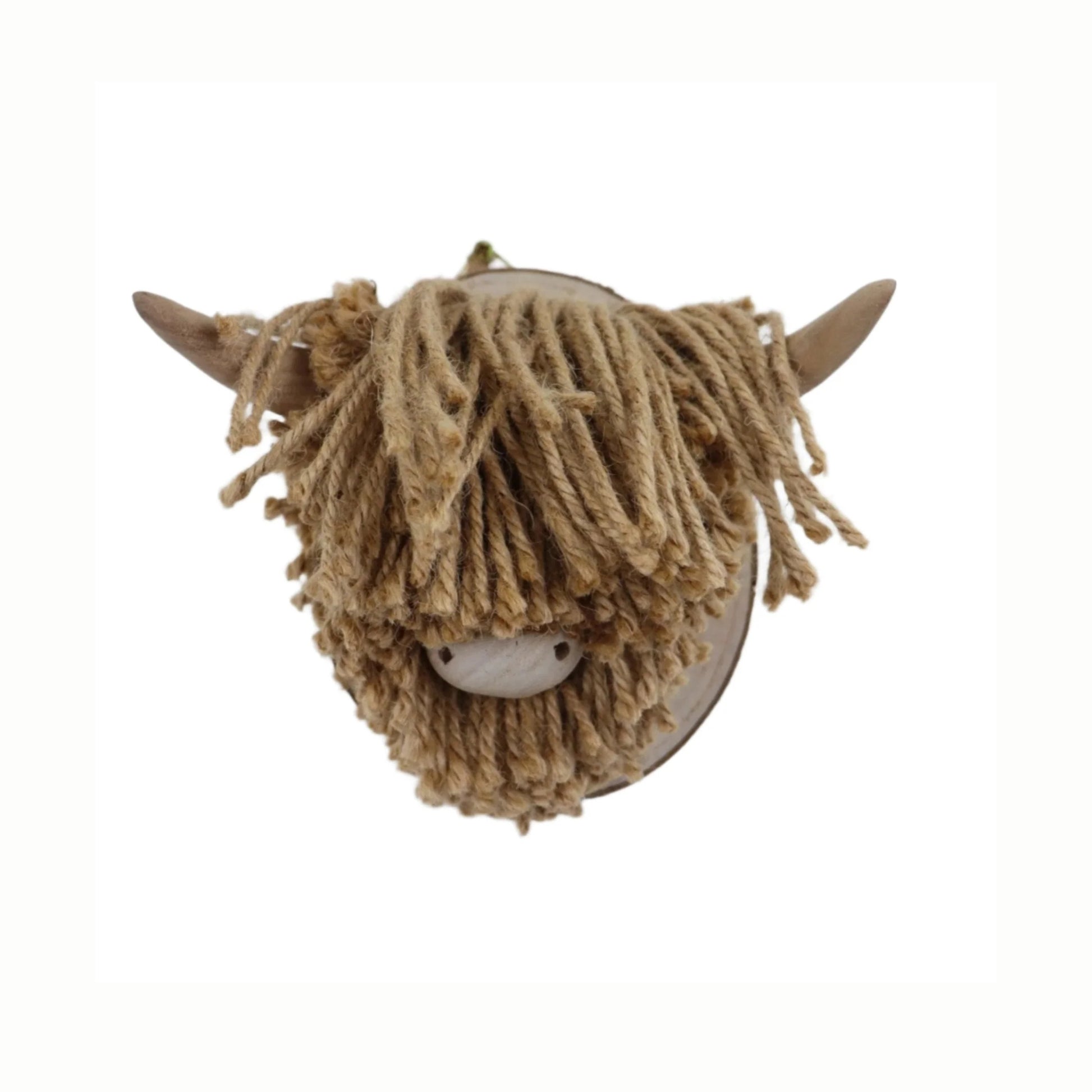 Jute  head of a highland cow on a white background 