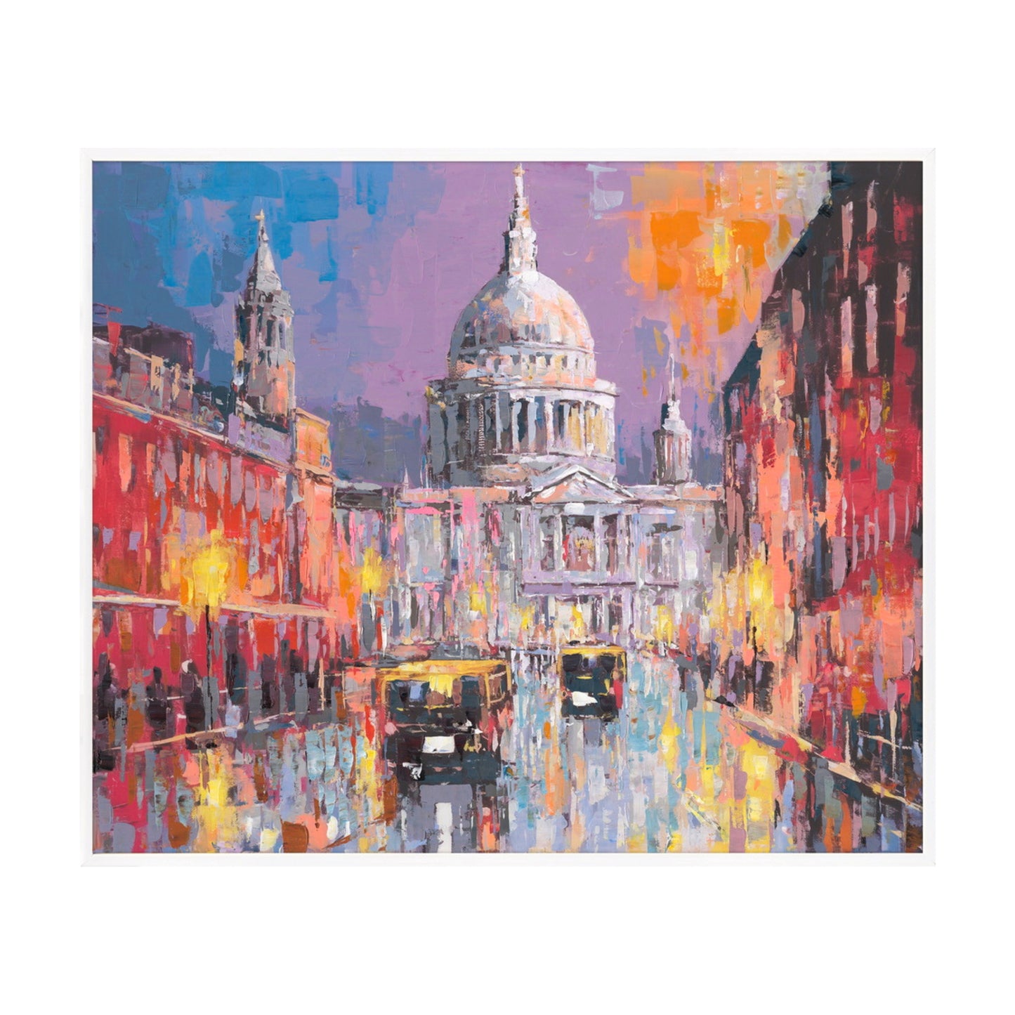 Hand Painted Picture City at Night Framed Art