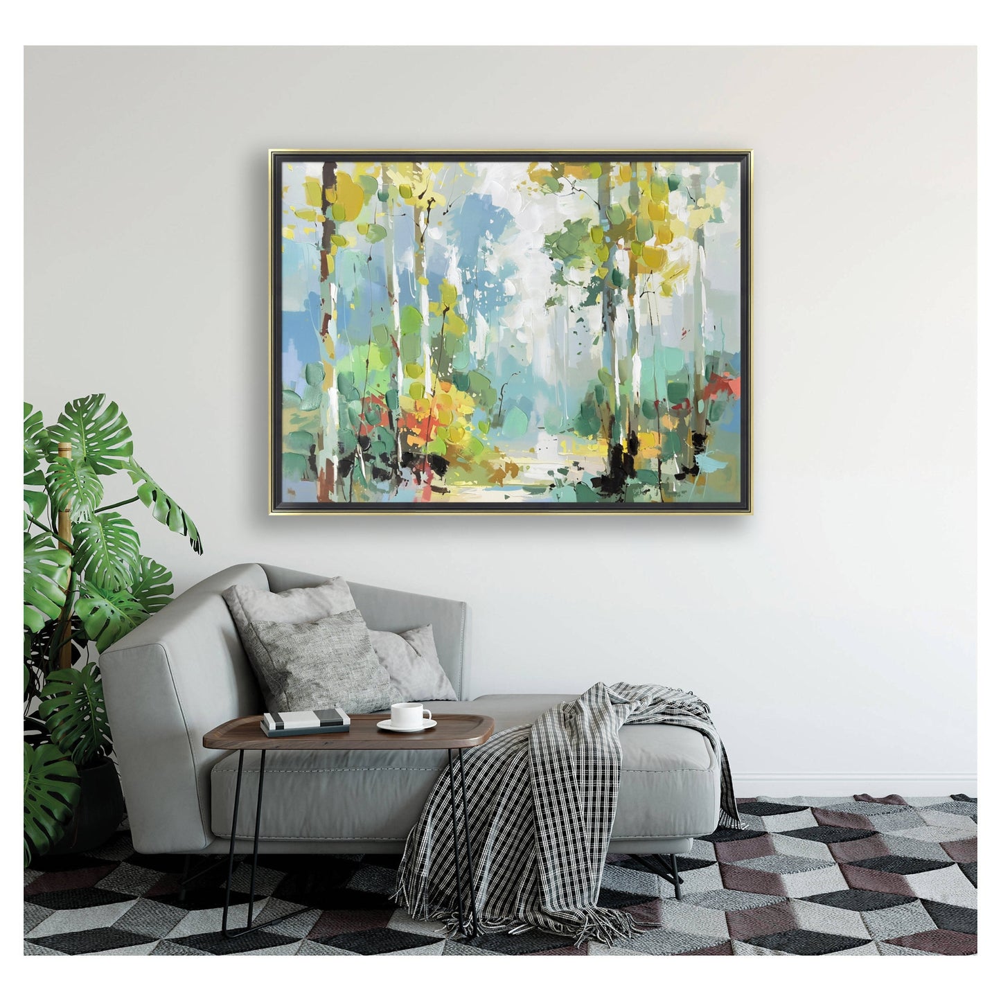 Contemporary Forest Black and Gold Frame