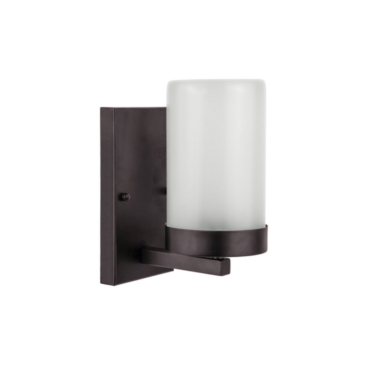 Wall-mounted light fixture with a white glass shade on a white background