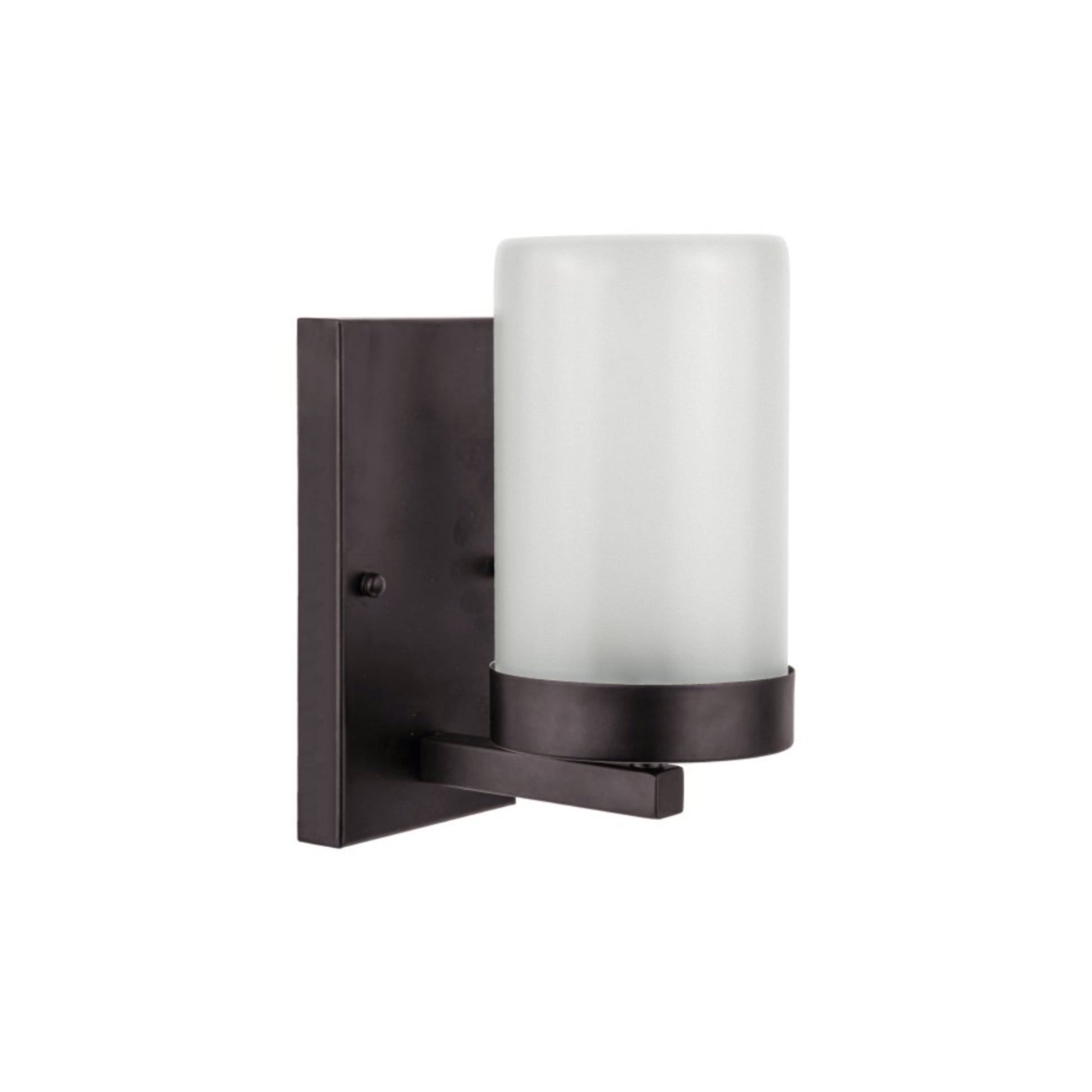 Wall-mounted light fixture with a white glass shade on a white background