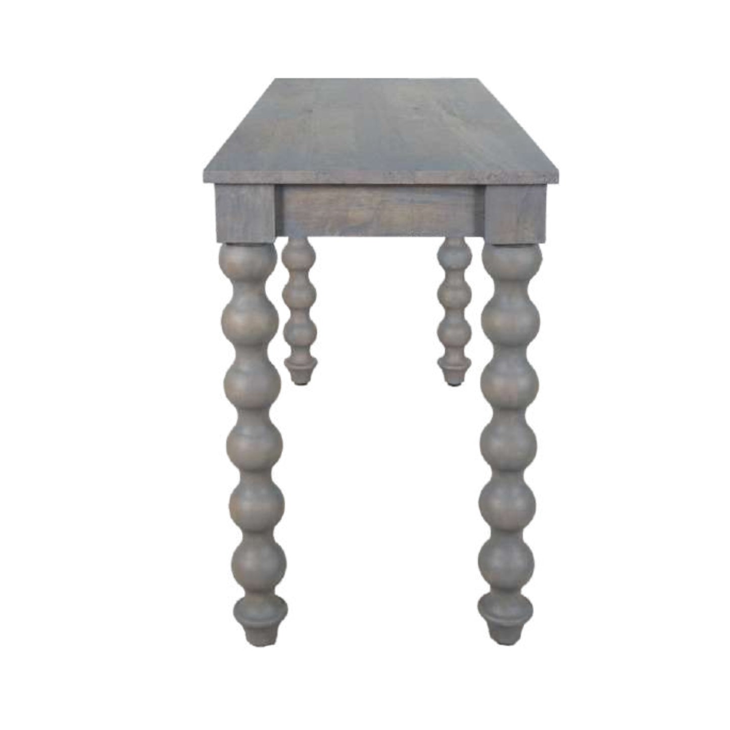 Small wooden table with spiral legs on a white background