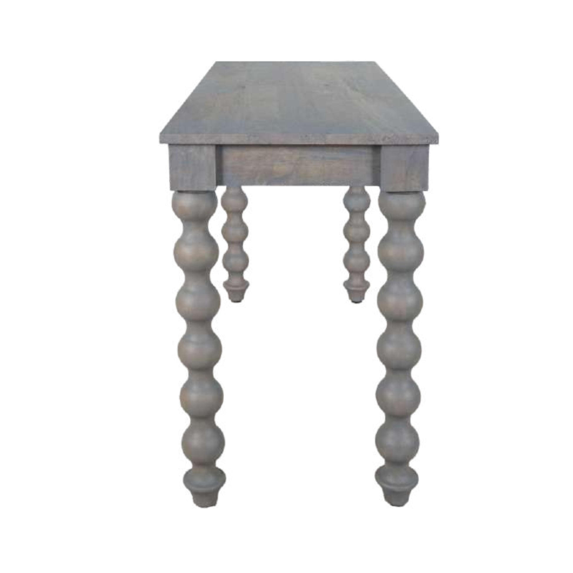 Small wooden table with spiral legs on a white background