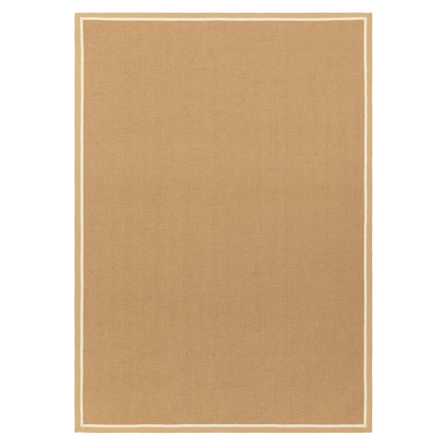 Beige rug with a subtle pattern on a white background