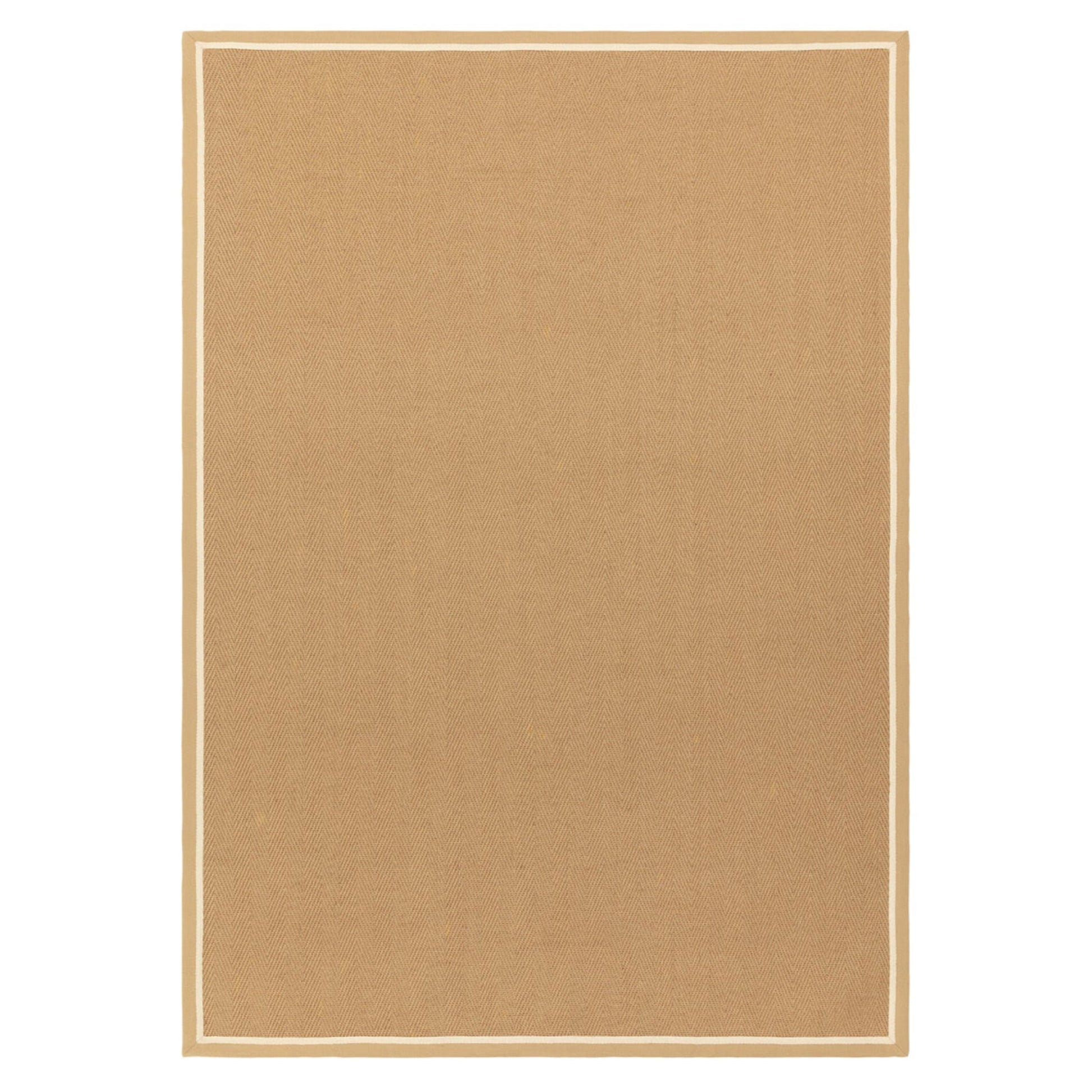 Beige rug with a subtle pattern on a white background
