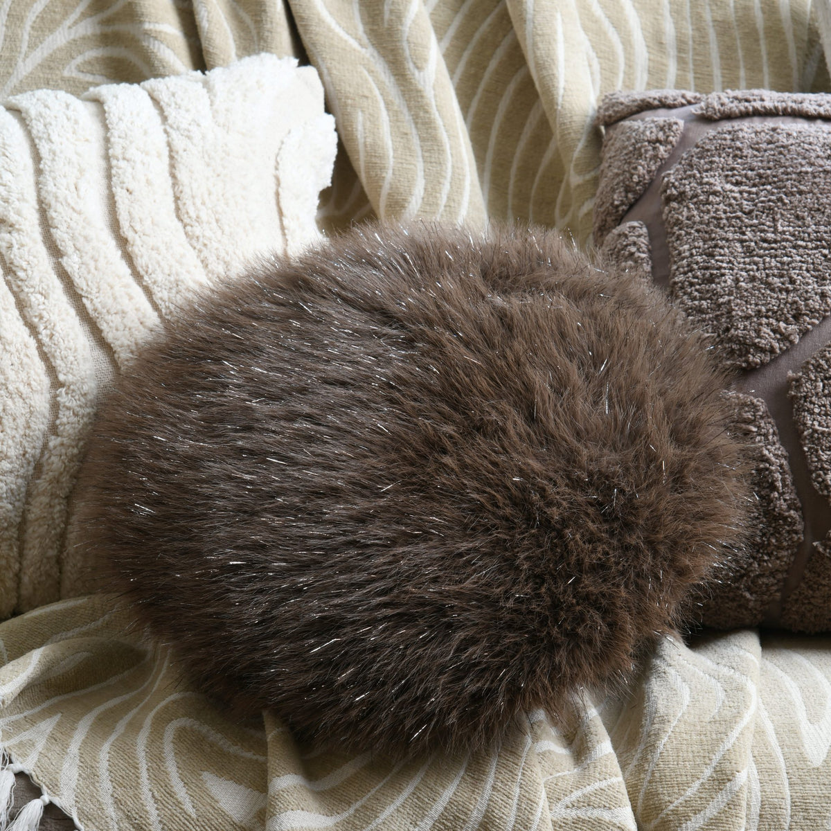 Felidae Round Cushion - Brown